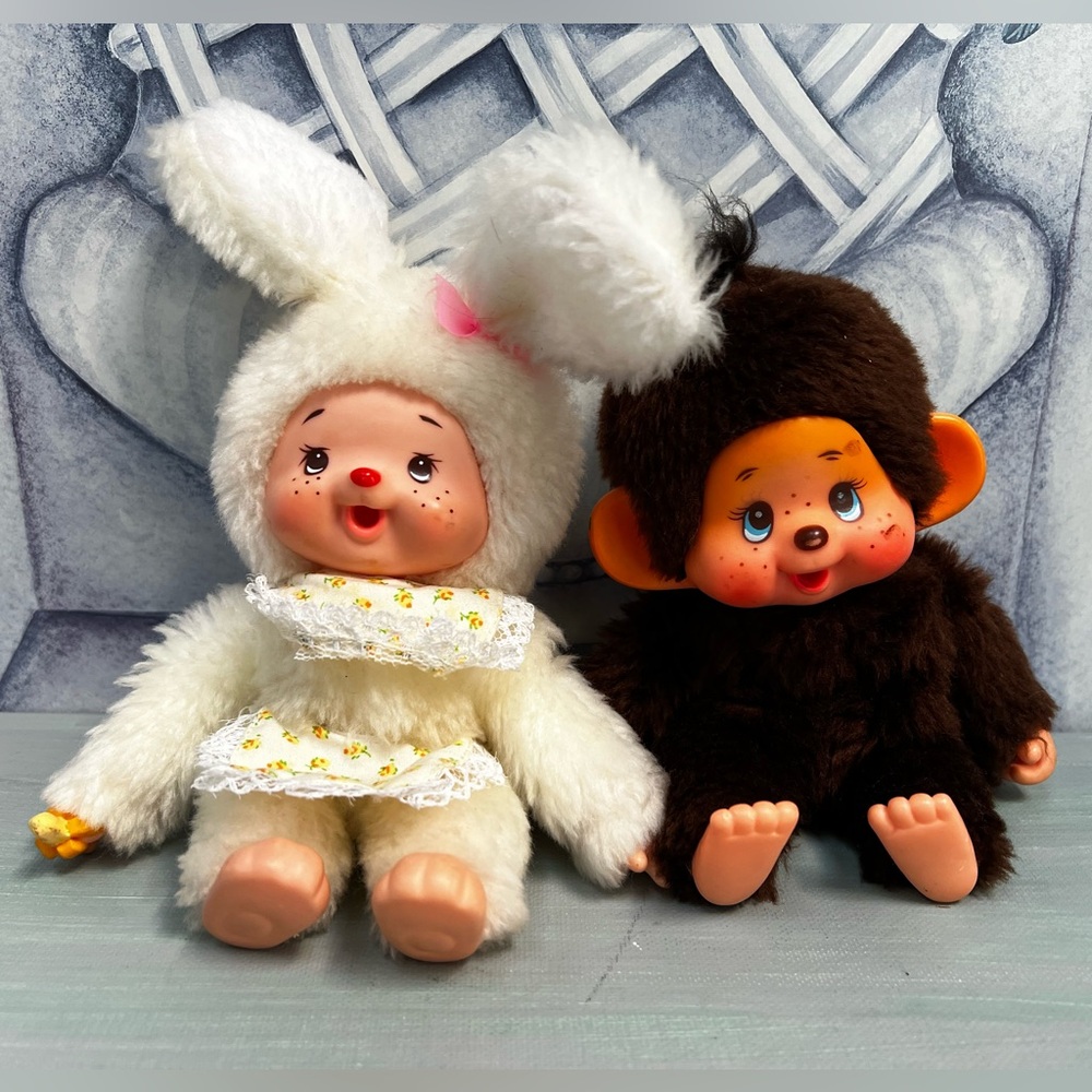 Vintage Monchhichi Bunny and Monkey Plush Toys